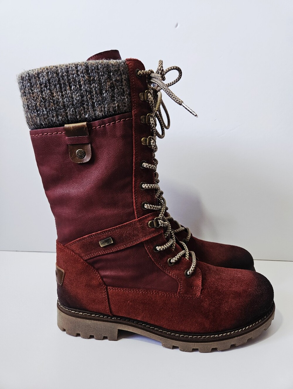 Remonte Knee High Lace Up Winter Boots Size 41 US 9 Red EUC
